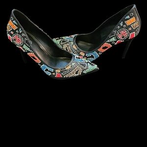 Embroidered Black Stiletto Heels